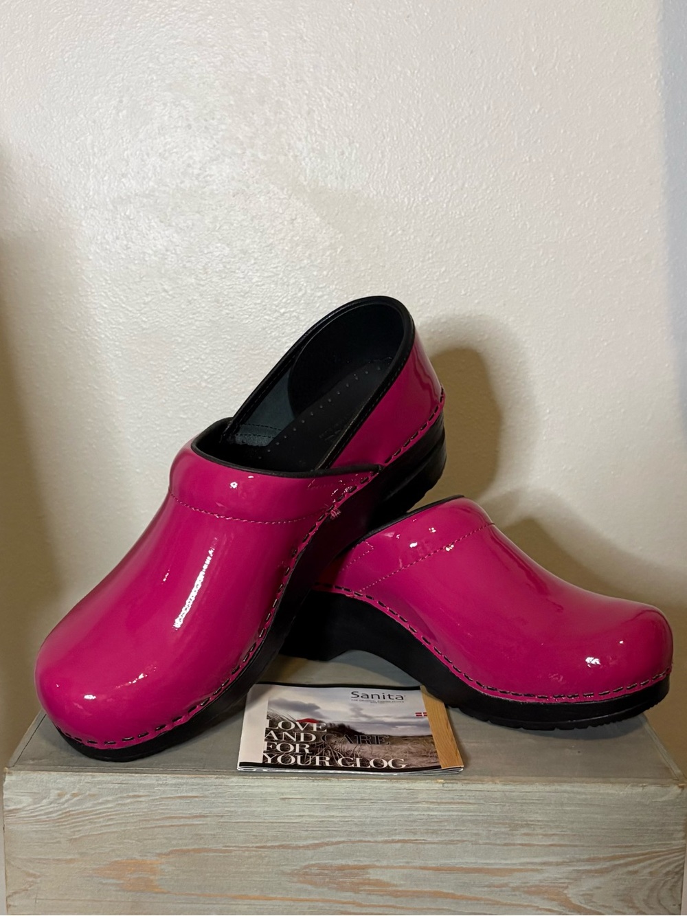 Sanita Hot Pink Patent Leather Clogs